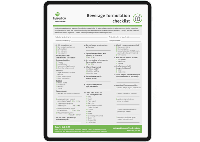 Ingredion beverage checklist