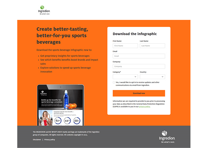 Ingredion sports beverage infographic landing page