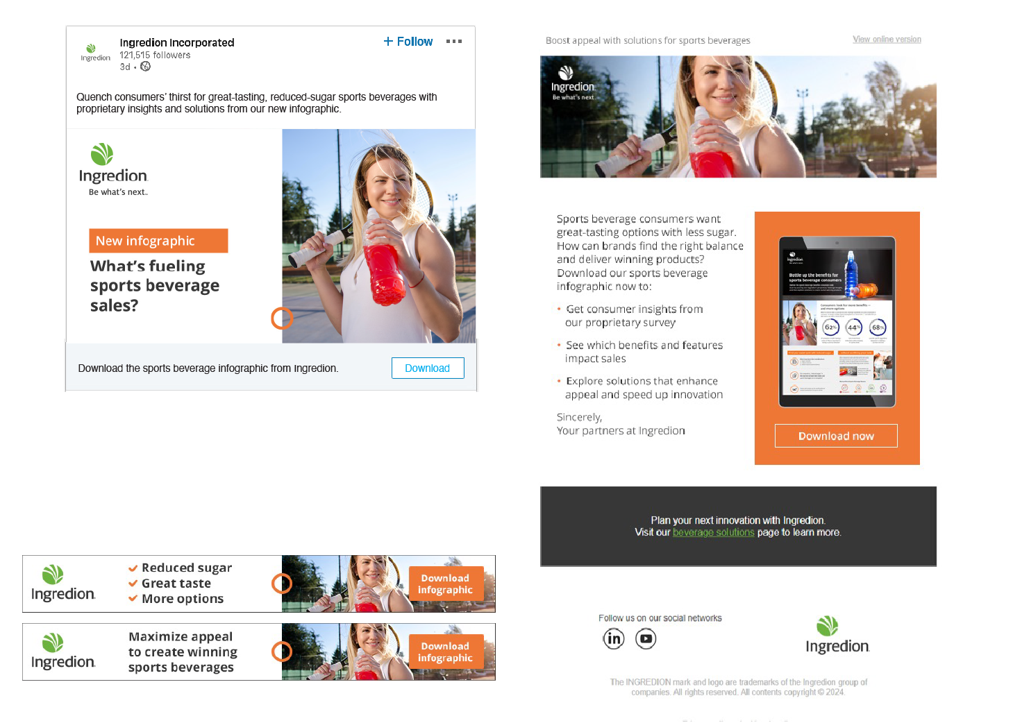 Ingredion sports beverage infographic ads and email